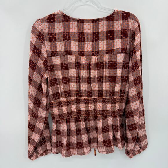 PILCRO by ANTHRO Smocked Swing Blouse Size M V-Neck Wool Blend Boho Festival - Picture 5 of 10